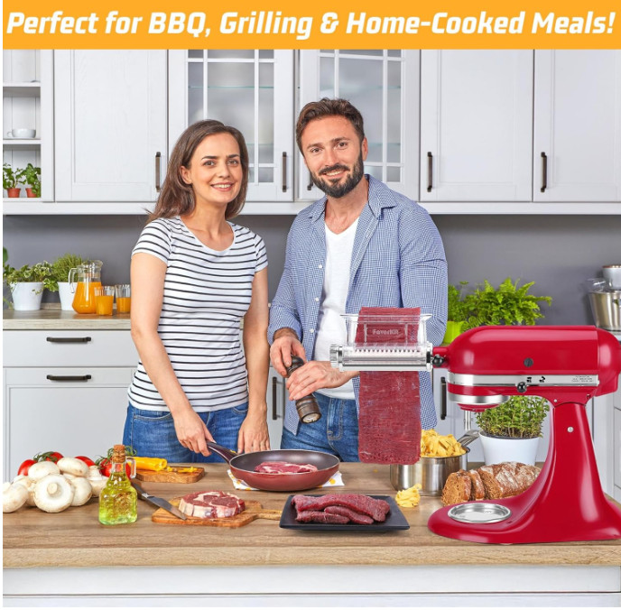 FavorKit Adjustable 3‑Thickness Meat Tenderizer Attachment – For KitchenAid Stan