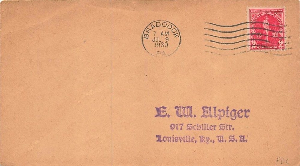 688 2c BRADDOCK'S FIELD - E. W. Alpiger?- Reply envelope