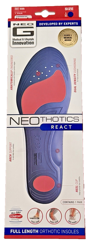 Neothotics React Full Length Orthotic Insoles~~Size L/XL ~~ Arch Support ~~