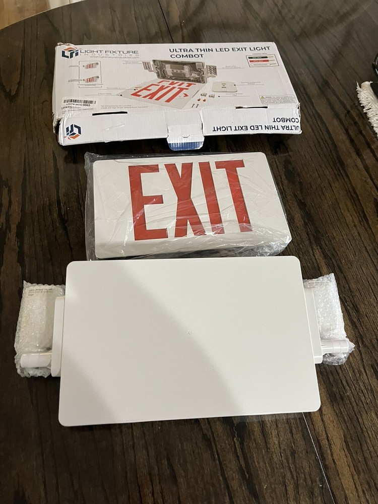 LFI Lights Thin Red LED Exit Sign Emergency Light Combo Open Box COMBOT-R-W-BB