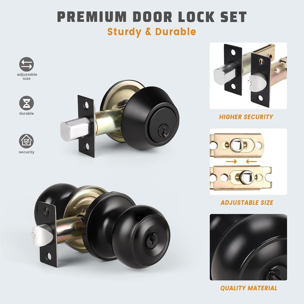 KNOBWELL 3 Pack Keyed Alike Entry Door Knobs and Single 3 Pack, Black