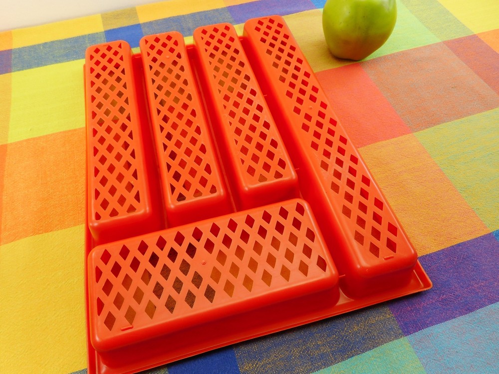 Unbranded Orange Plastic Diamond Mesh Flatware Drawer Tray Holder Organizer
