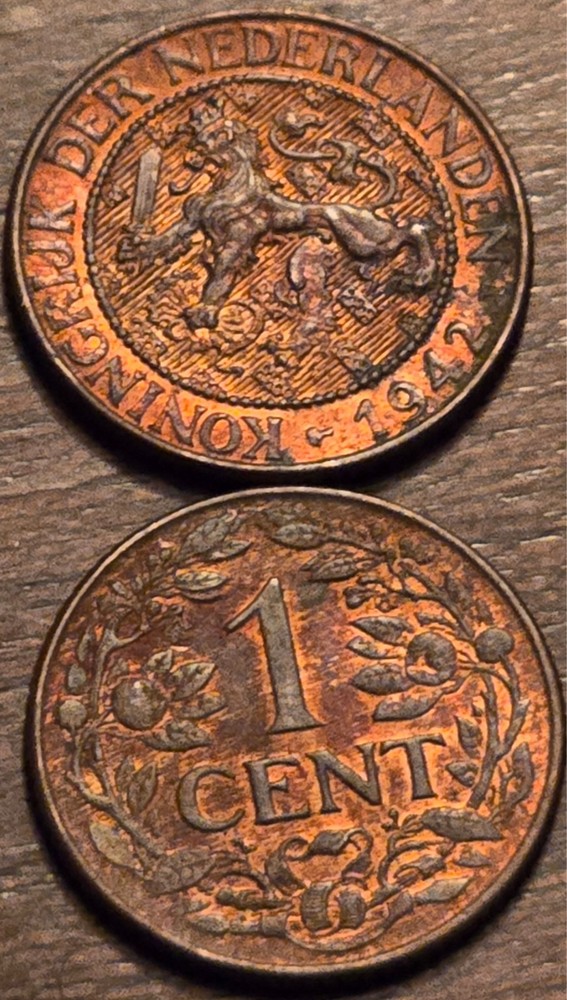 *2* High-Grade Error Coins! 1942 Netherland 1 Cents w/Improper Allow Mix Errors!