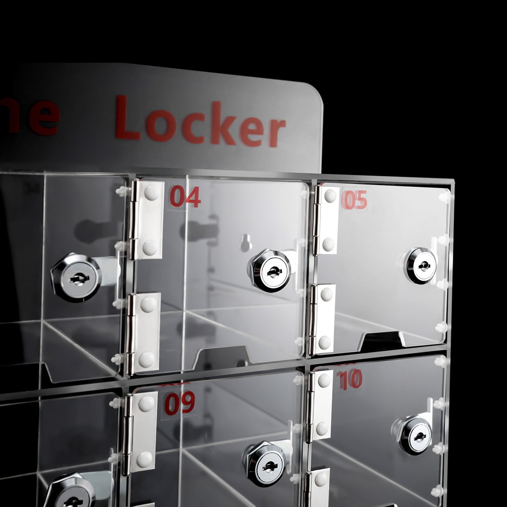 Rectangular Acrylic Cellphone Locker Clear Cell Phone Storage Box with Keys US