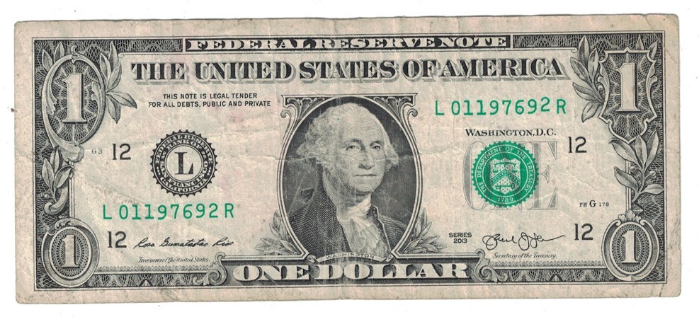 U.S. - Series 2013 $1.00 Federal Reserve Note (Raised Digit Note)