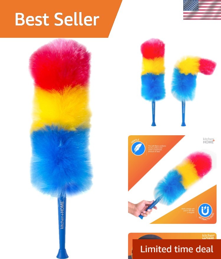 Kitchen + Home 23” inch Rainbow Static Duster - Electrostatic Feather Duster ...