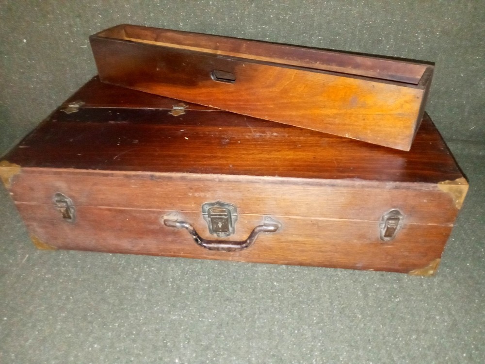 Solid Wood 1800's Toolbox Chest w/ Eagle Lock Drawer & Brass Hardware - SUPERB!