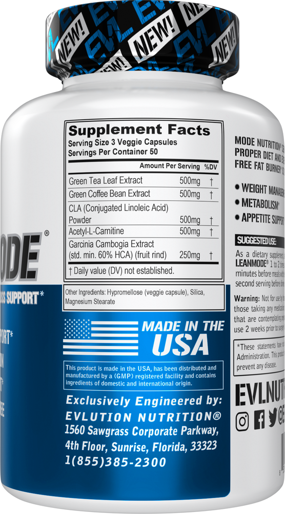 Evlution Nutrition LeanMode - Stimulant Free Fat Burner - 50 Servings