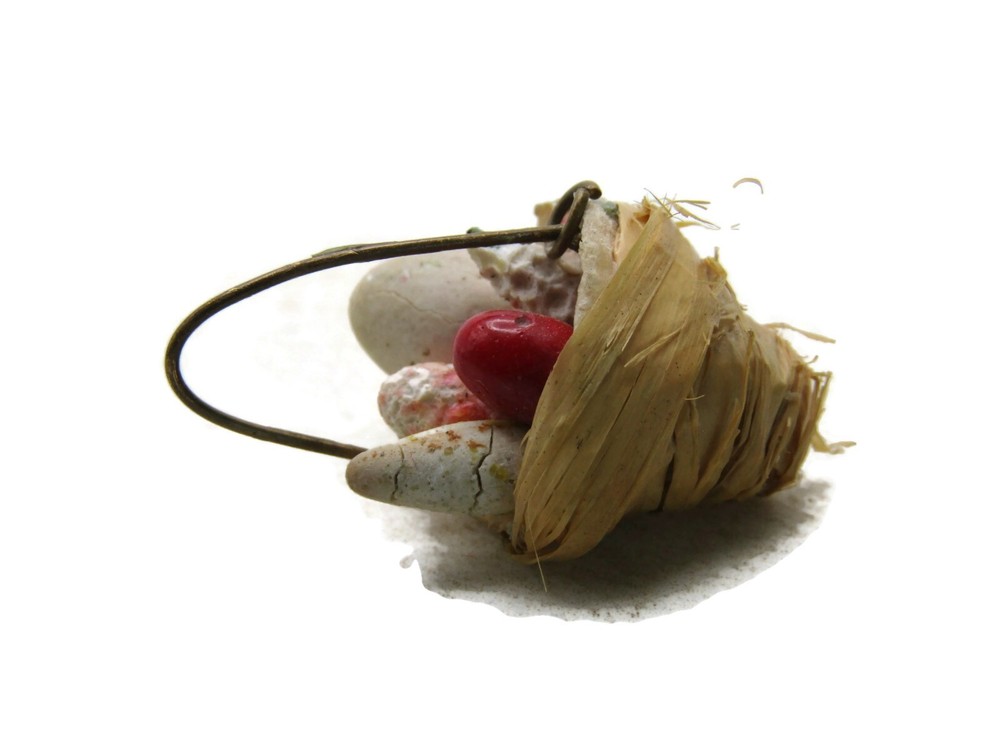 Vintage Miniature Easter Egg Basket Charm Woven Raffia Cornucopia Folk Art