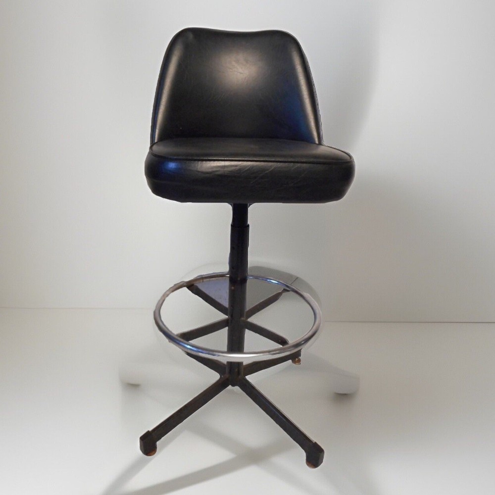 NOS Samsonite MCM Black Vinyl Chrome Adjustable Bar Counter Stool Barstool