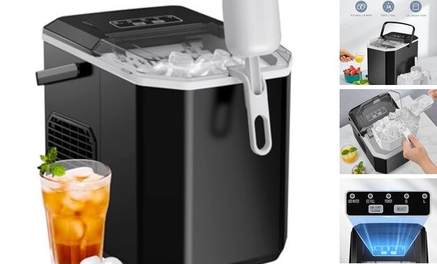 Ice Maker Countertop, Portable Ice Machine with Carry Handle, 26 lbs Black