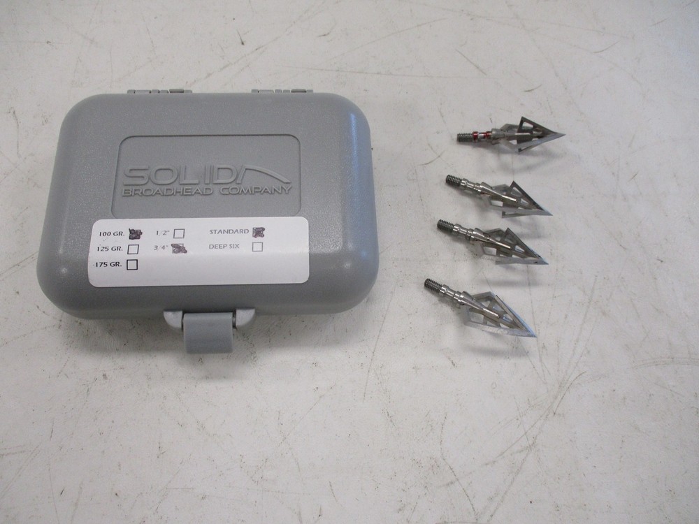 SOLID BROADHEAD ARCHERY 3/4" BLADE 100 GRAIN STANDARD THREAD SET OF (4)