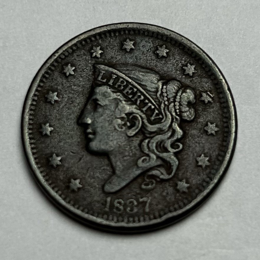 1837 LARGE CENT CORONET HAIR FINE