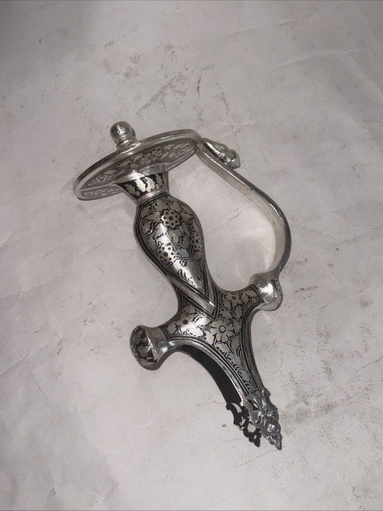 Hand Crafted Mughal Silver inlaid Iron Sword Talwar Handle