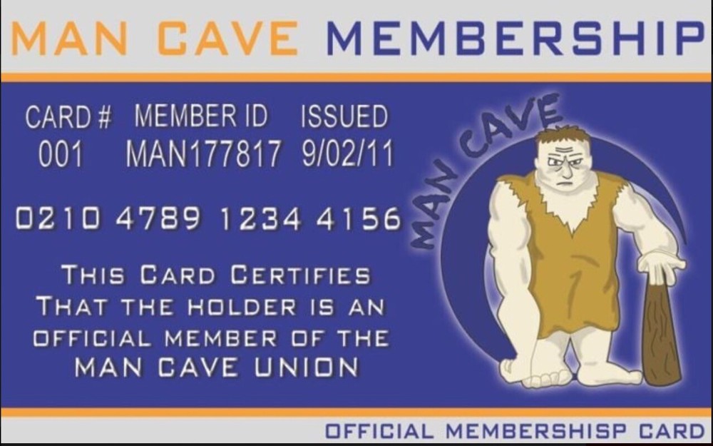 Man Cave Membership Card 3.4” X 2.2” Laminated ID Card.