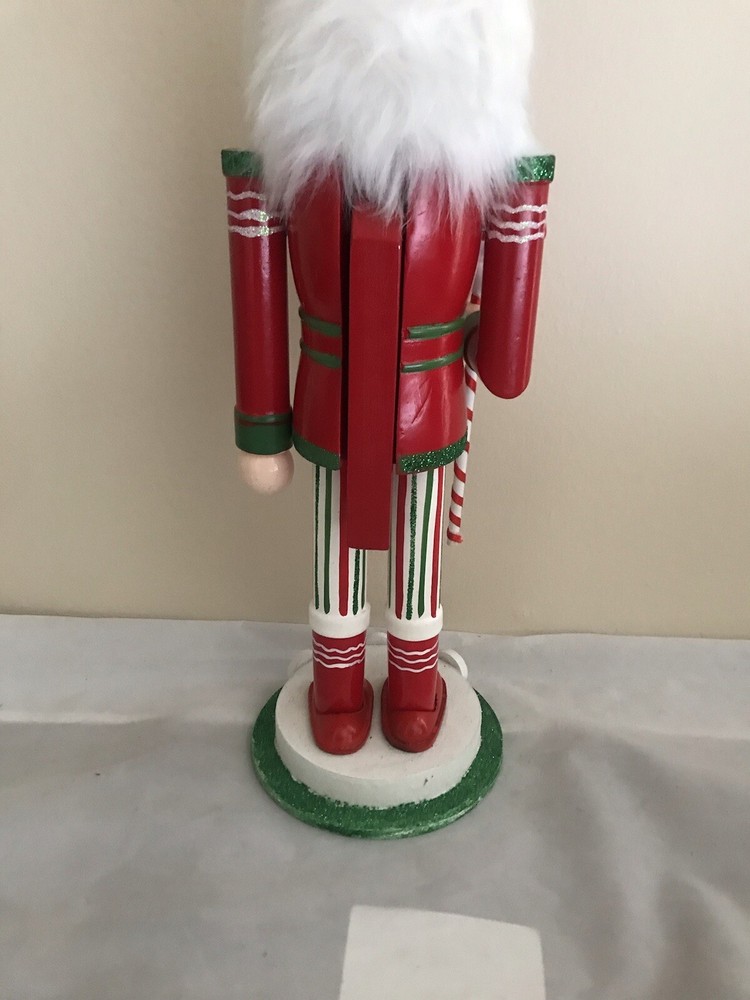Candyland Candy cane Gentleman Handmade Wooden Nutcracker White Red Medium