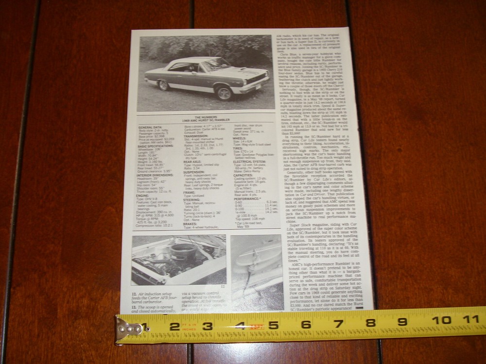 1969 AMC HURST RAMBLER ORIGINAL 1989 ARTICLE