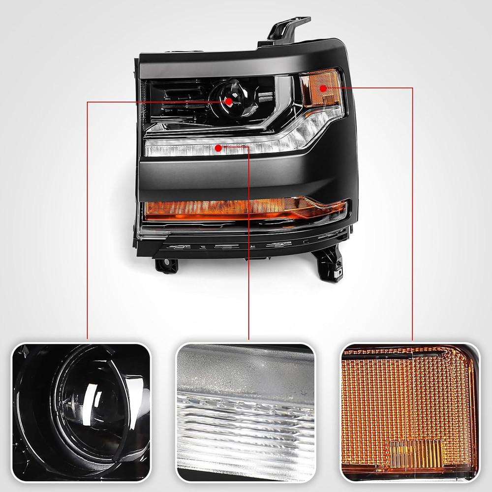 Headlight Assembly Compatible with Chevy Silverado 1500 2016 2017 2018 (Hid/Xeno