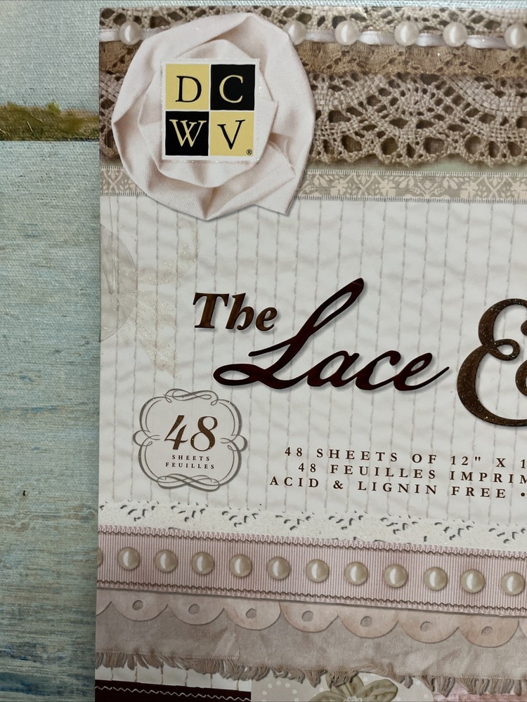 DCWV Lace & Linen Stack 48 Printed Cardstock Sheets 1/2 W/ Glitter
