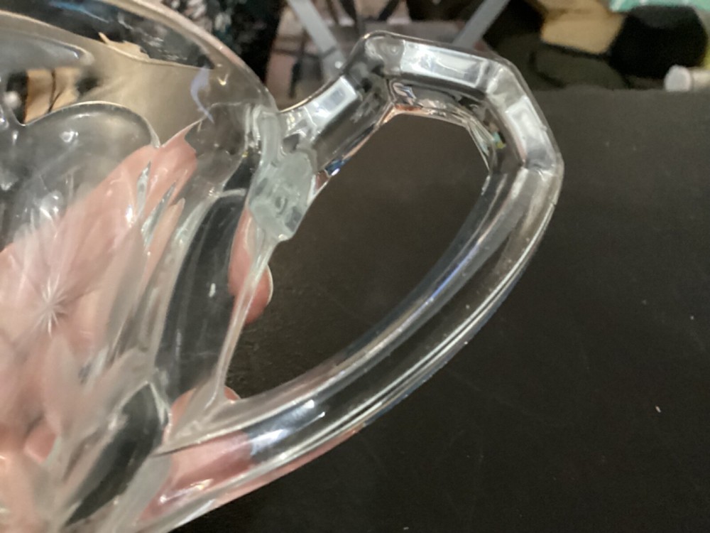 Clear Glass Cream Pitcher w/etched Design