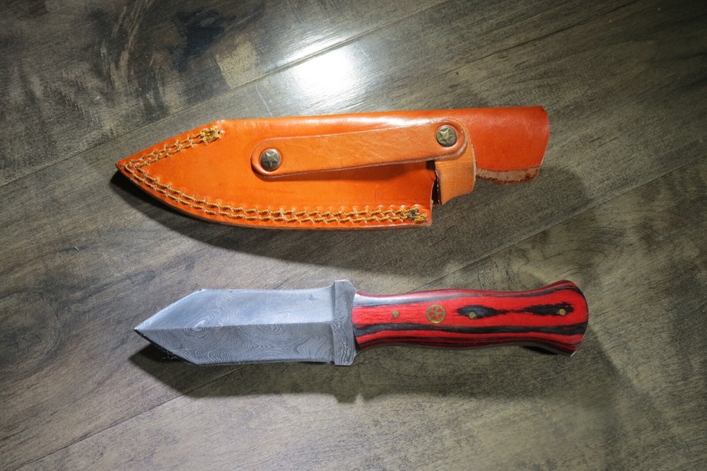 Coffin Handle Dagger Point fighting knife w/red laminate handle hand made