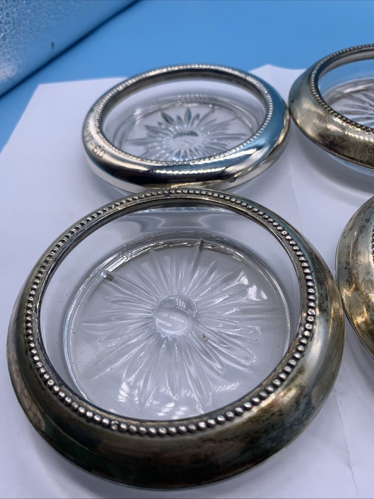 Vintage Sterling Silver Glass Coasters