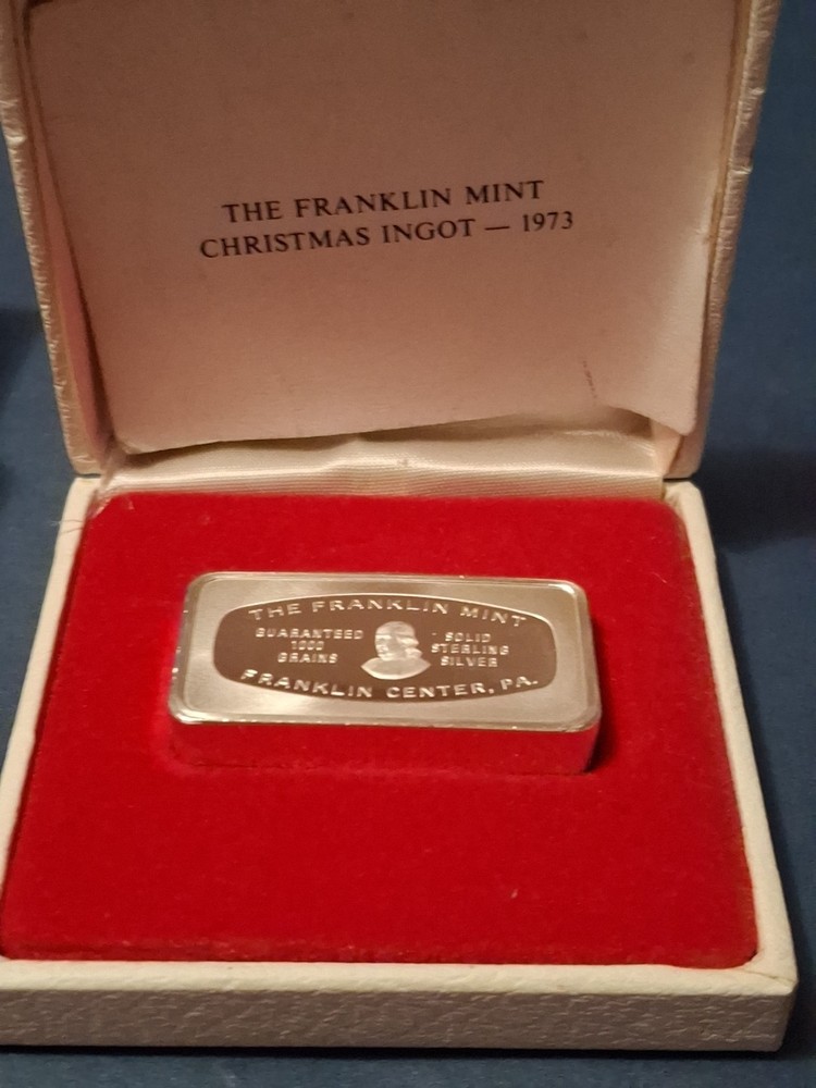 1973 THE FRANKLIN MINT CHRISTMAS INGOT WITH BOX SOLID SILVER STERLING