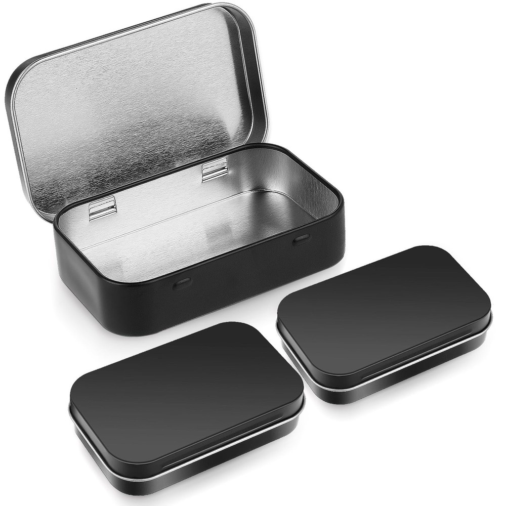Tyqour 3pcs Rectangular Small Tins with Lids Tin Boxes Container Black