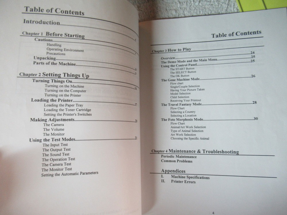 FOTO MORPHOSIS ARCADE GAME ORIGINAL owners manual