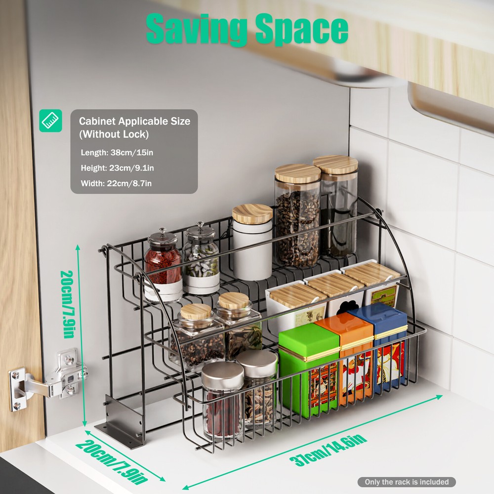 3 Tier Pull down Cabinet Spice Rack Organizer,Metal Storage Shelf for Kitchen