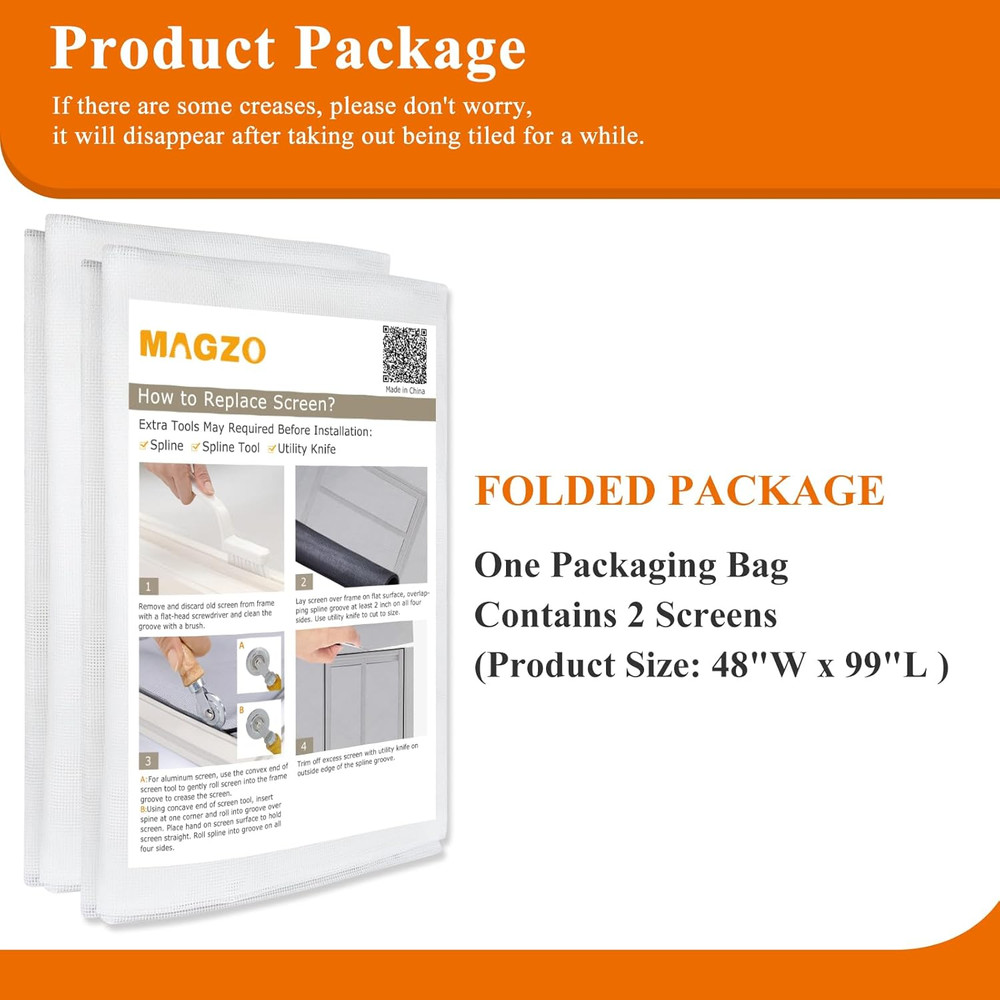 2PACK Window&Door Screen Replacement Mesh, 48" W X 99" L, Upgraded Polyester Sc