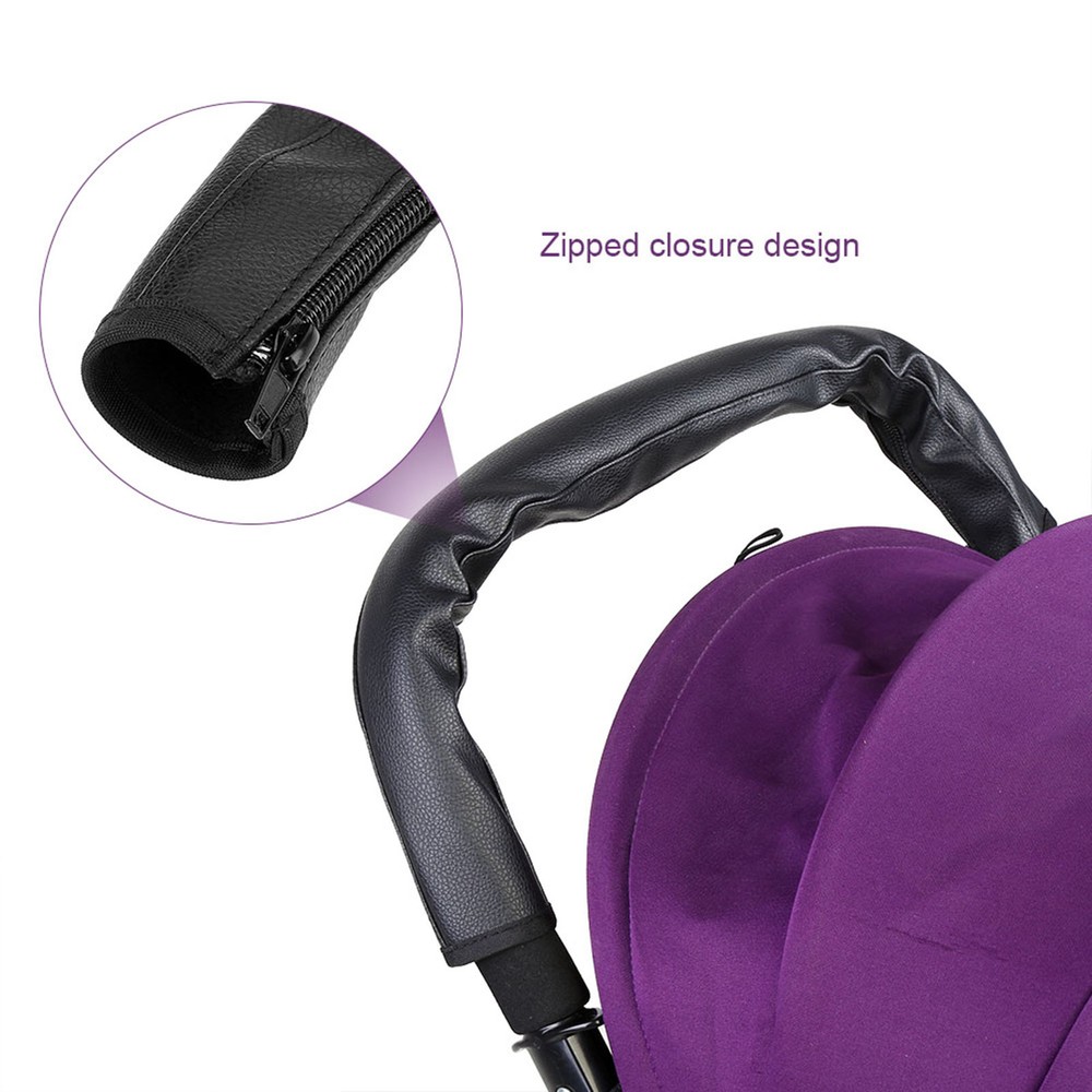Black PU Leather Baby Stroller Bar Handlebar Armrest Protective Cover Case♡