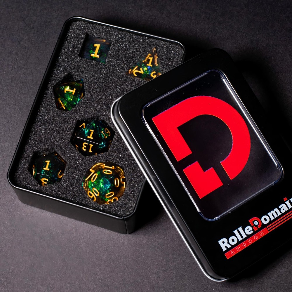 Resin DND Dice Set, 7 Pieces Handmade Sharp Edge Polyhedral Dice for Dungeons...