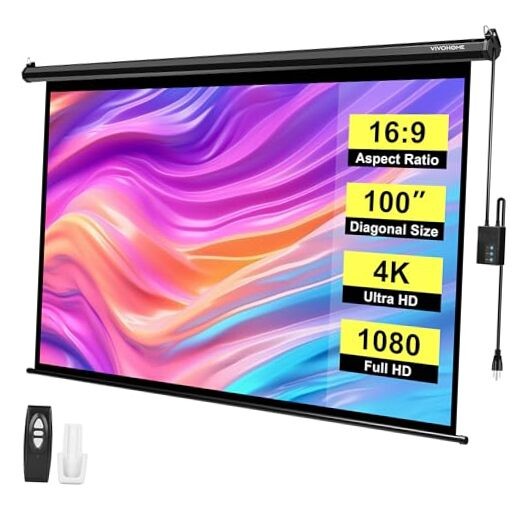 Motorized Projector Screen with Remote, 16:9 100 Inch Auto 100 Inch Black