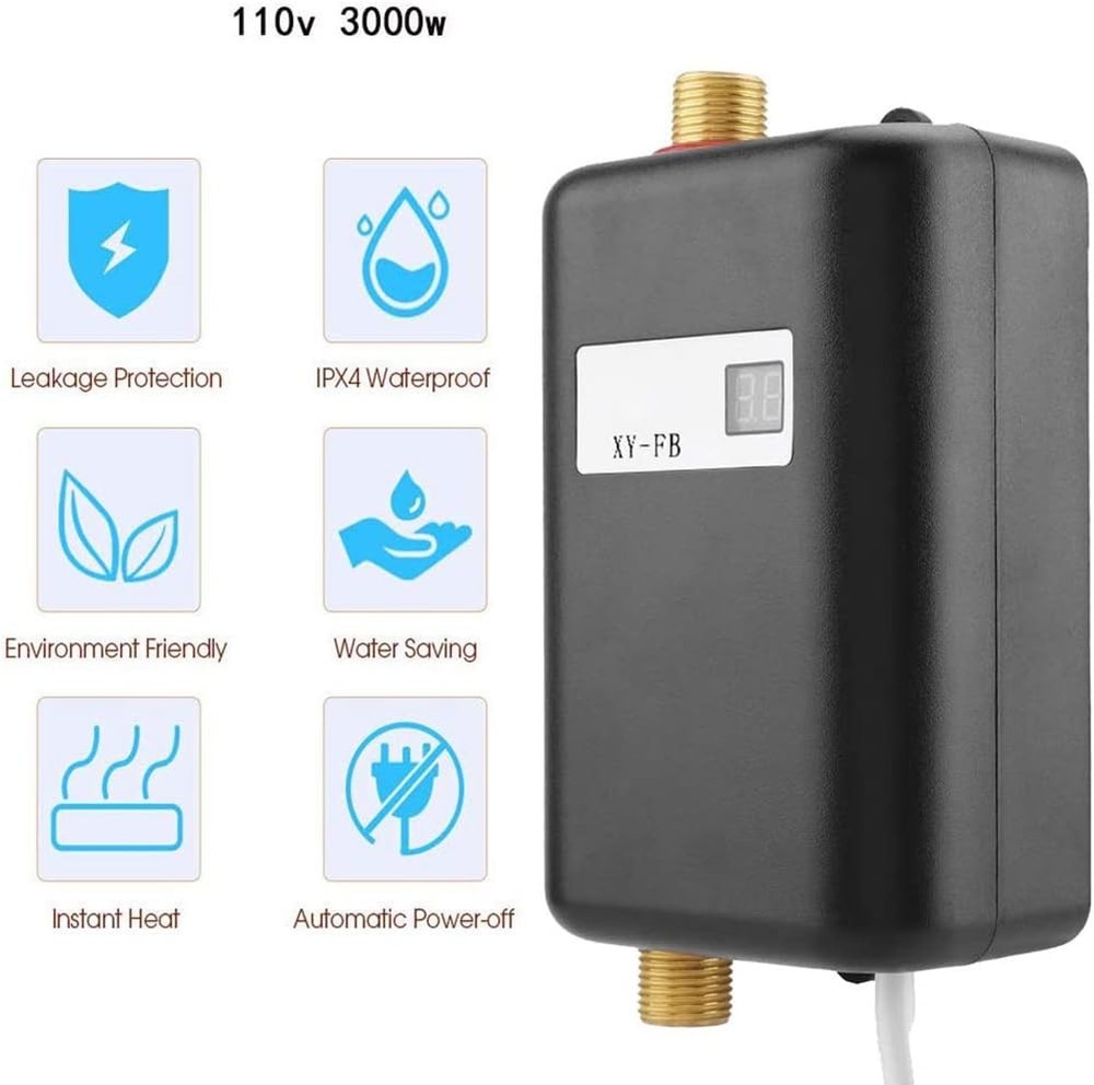 Hot Water Heater,110V 3000W Mini Electric Tankless Instant Hot Water Heater B...