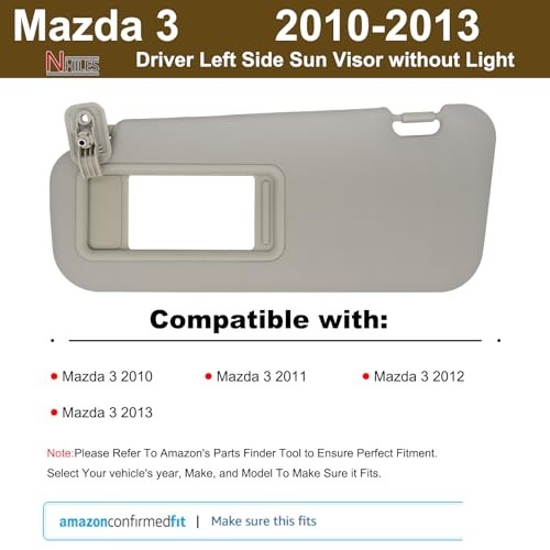 Left Driver Side Sun Visor Compatible with Mazda 3 left driver without lights