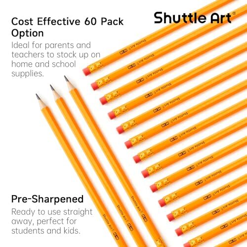 60 Pack Pencils, 2 HB, Pre-sharpened Pencils with Top Erasers, Premium