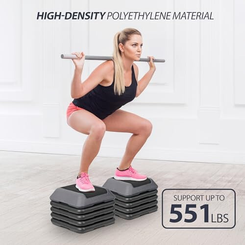 Aerobic Step Exercise Platform Stepper with 4 Risers 16" x 16", Adjustable Heigh