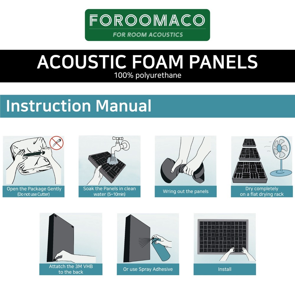Foroomaco Grid Style Acoustic Panels - 12 Pack (Black)