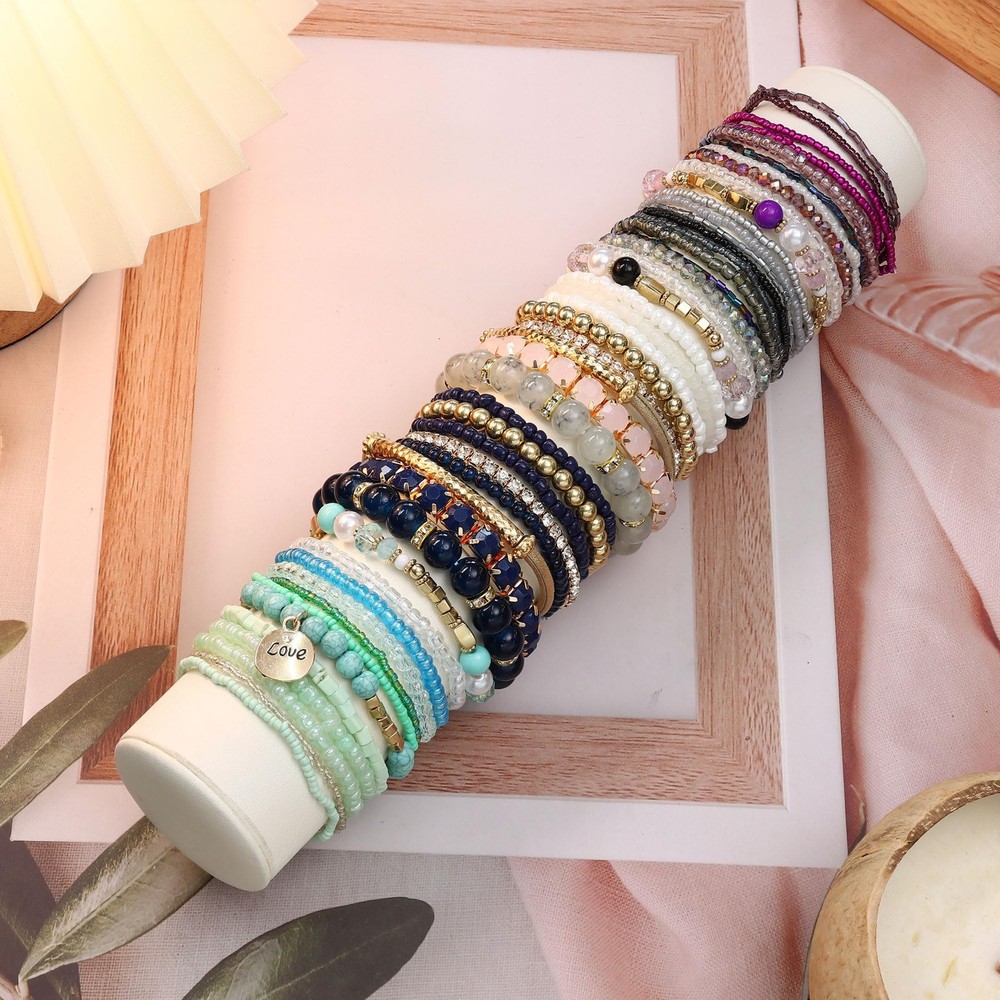 LOYALLOOK 6 Sets Bohemian Stackable Bead Bracelets for 7 9 inch, Multicolor