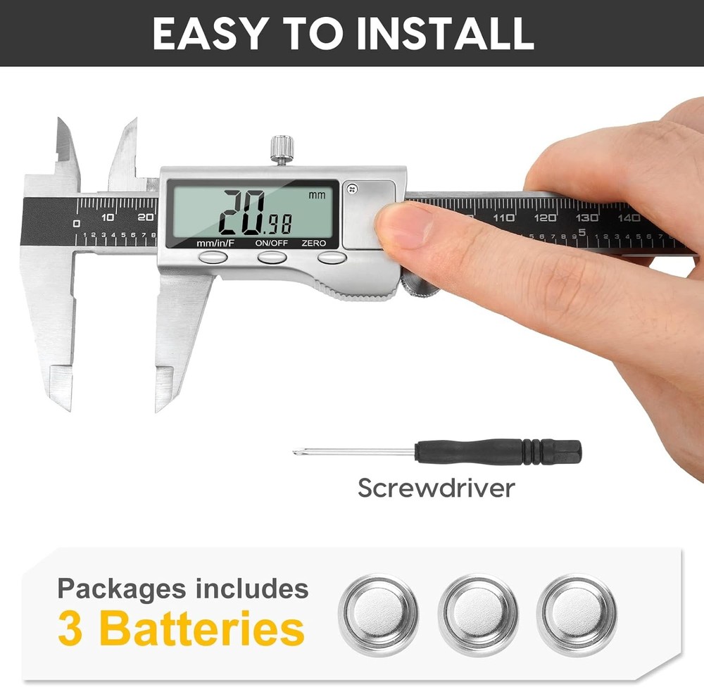 Digital Caliper Measuring Tool, 6 Inch Tool with Large LCD Screen,...