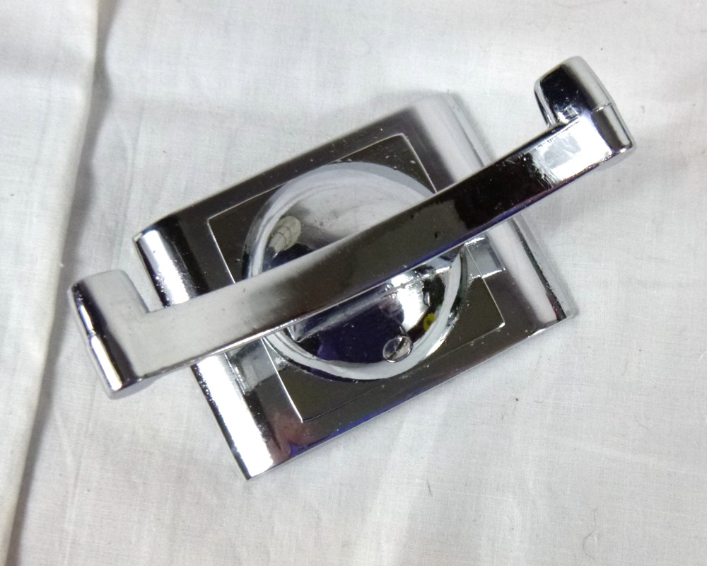 Vtg Mid Century MOD SHiny Chrome Double Robe Hook