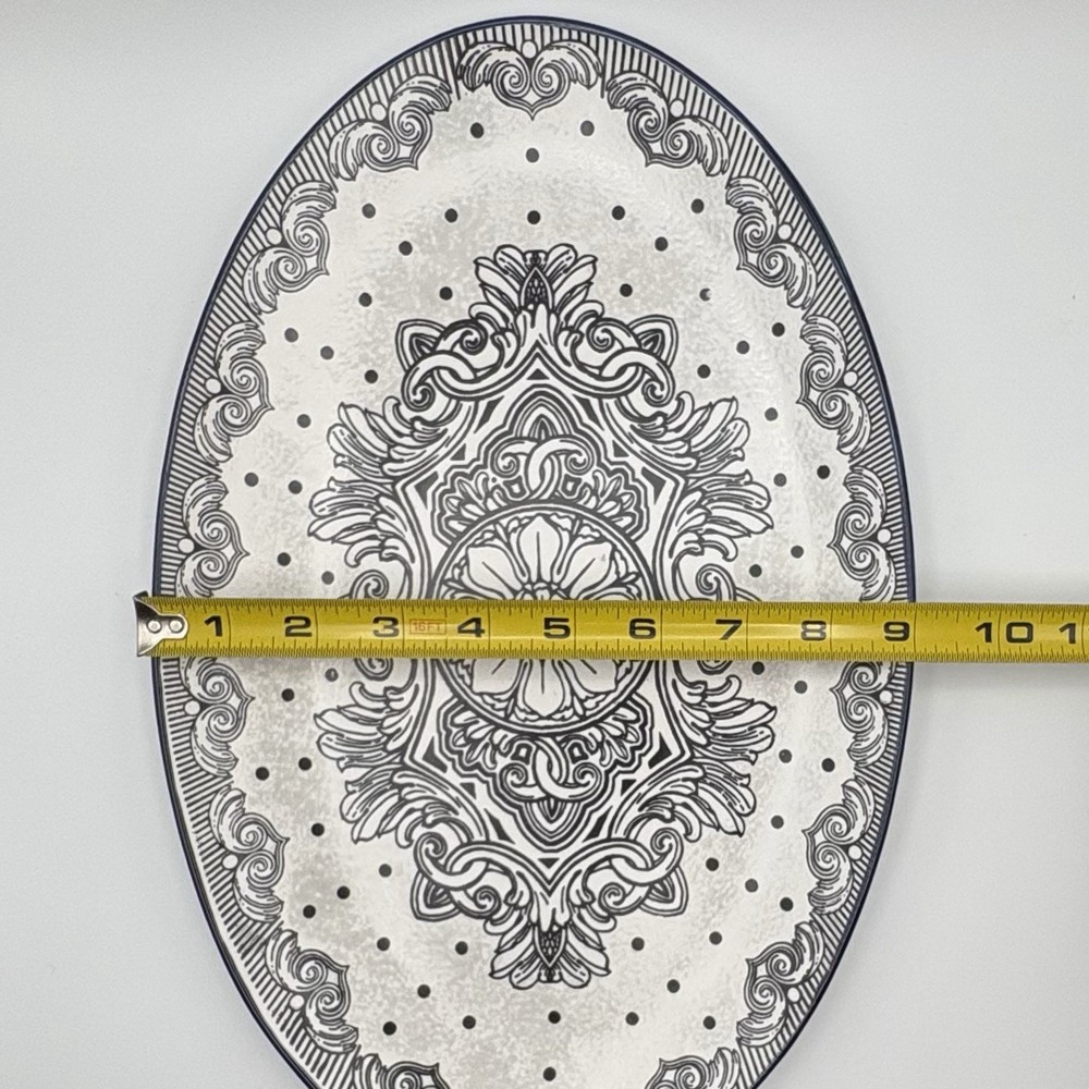 Spectrum Designz Platter Oval Black White Floral Scrollwork Design 2016