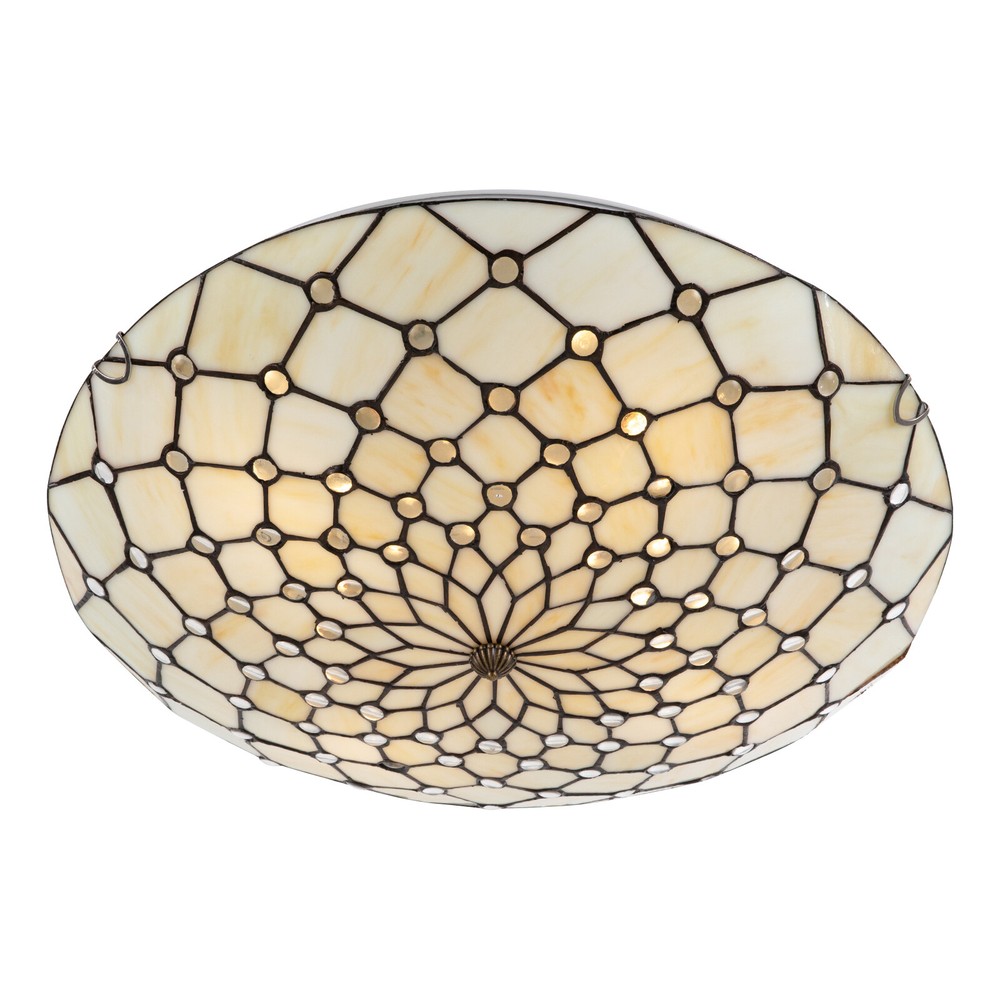 Vintage Style Flush Mount Wide Stained Glass Ceiling Lamp 4-Light Ceiling Light