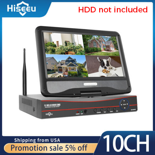 10''Monitor WiFi Surveillance NVR 10Ch Network Video Recorder For EseeCloud APP