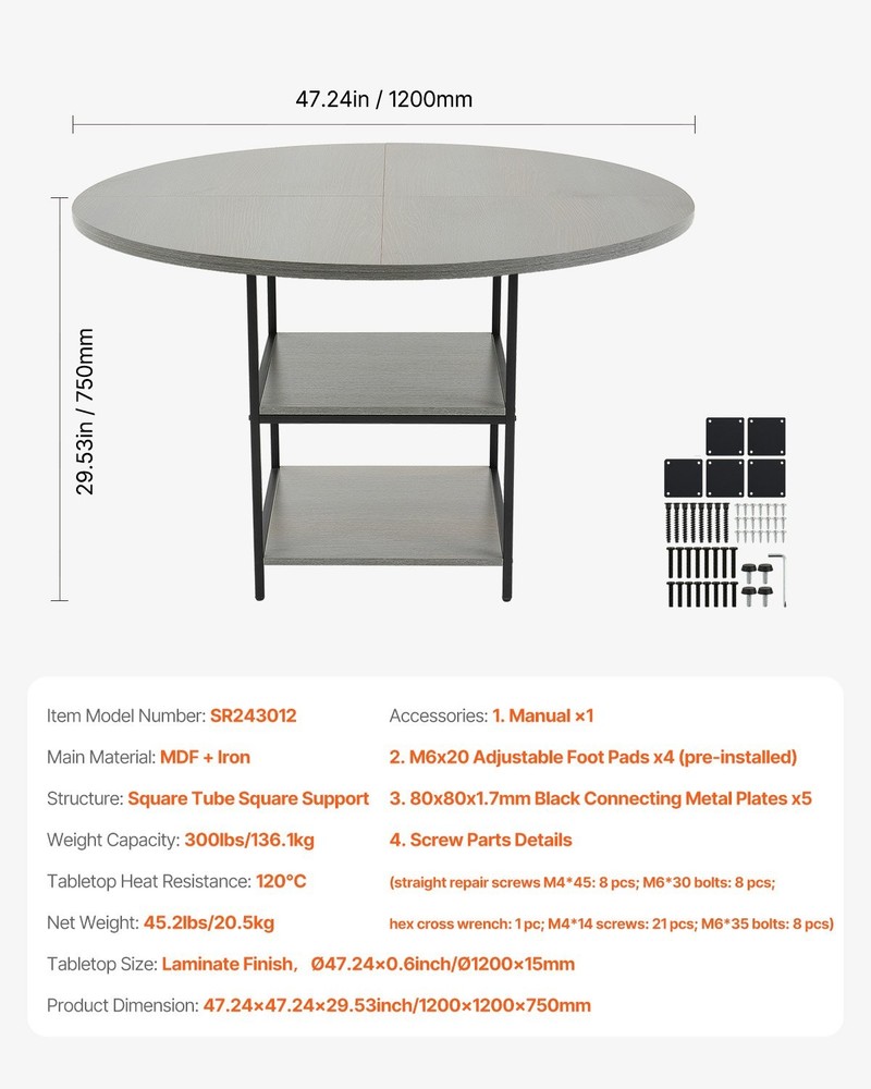 Round Dining Table 47 inch Wood Table for 4-6 Person Modern Circle Dinner