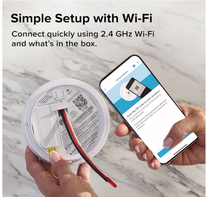 Smart Smoke Detector, Ring App Alerts, Hardwired, AA Backup Battery