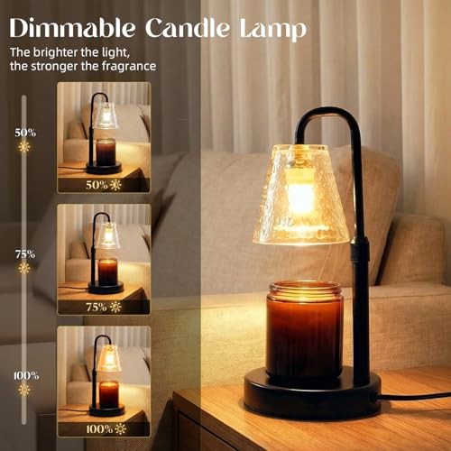 2 Pack Candle Warmer Lamp with Timer,Dimmable Adjustable Height Black 2 Pack