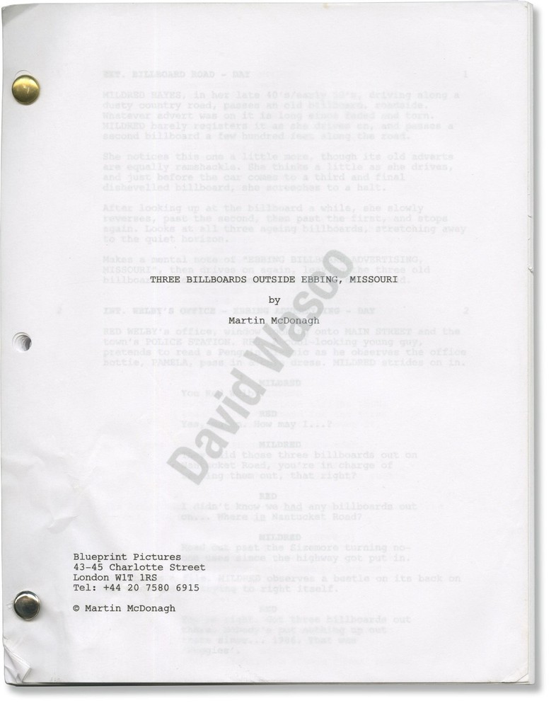 Martin McDonagh THREE BILLBOARDS OUTSIDE EBBING MISSOURI Original #163911