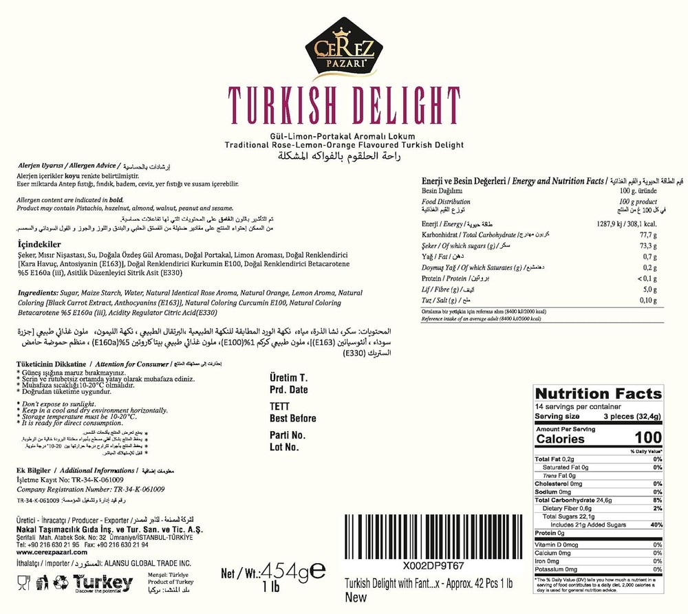 Luxurious Turkish Delight - Assorted Flavors, 16 oz Gourmet Candy Gift